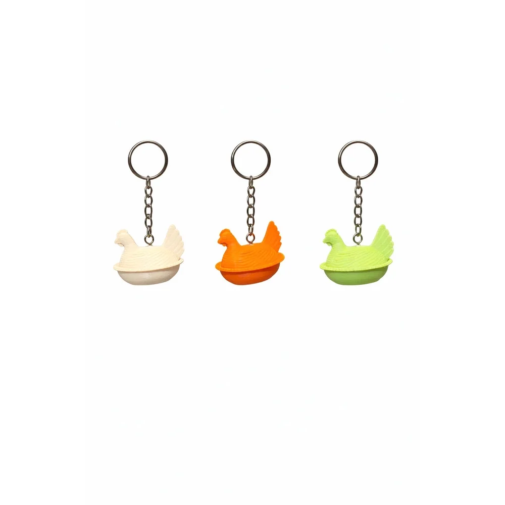 Vintage Look Hen on Nest‎ Keychains 3D Printed Farmhouse Boho - Lot of 3